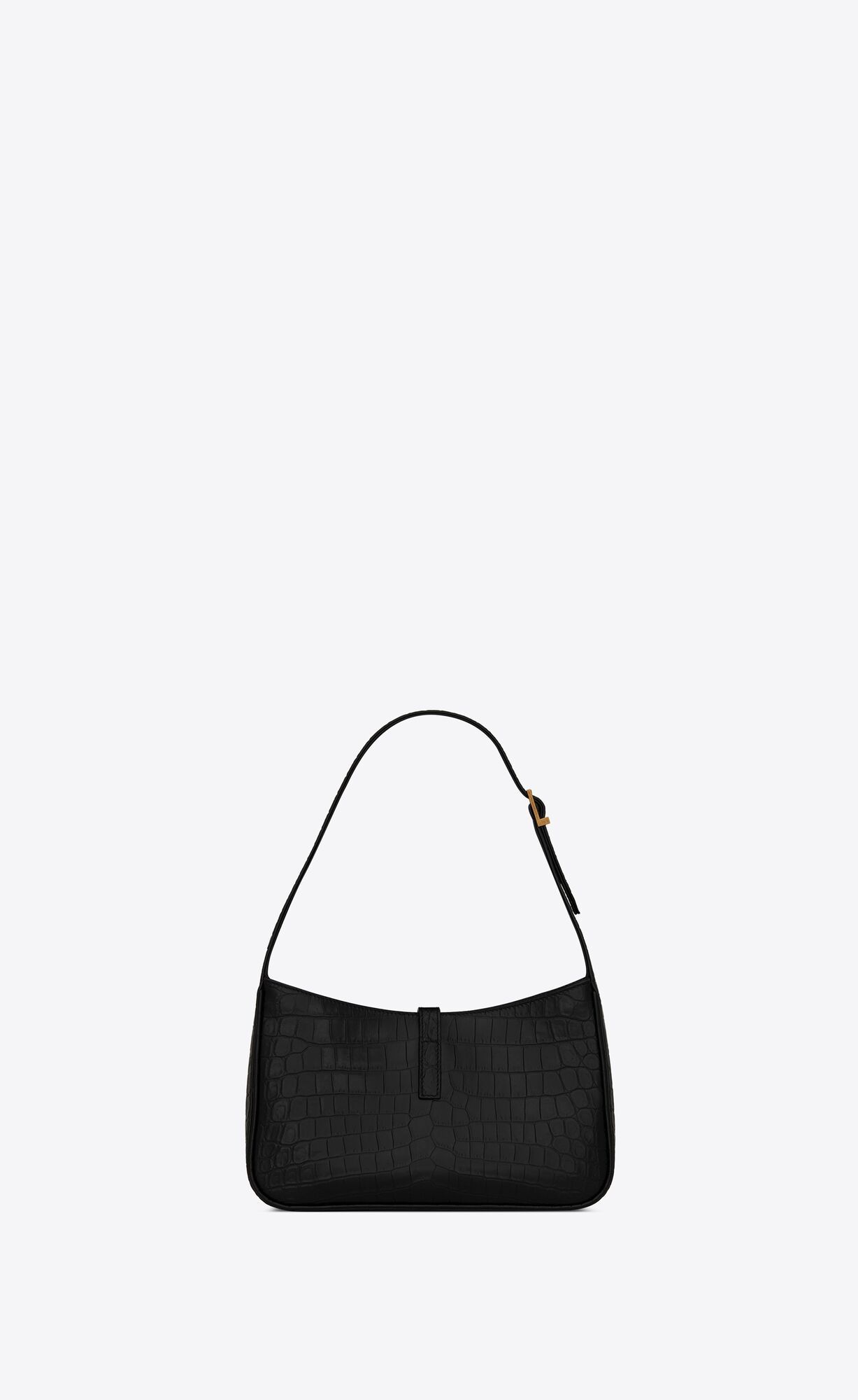 Saint Laurent Crocodile Embossed Hobo Bag With Gold-tone Hardware In Black