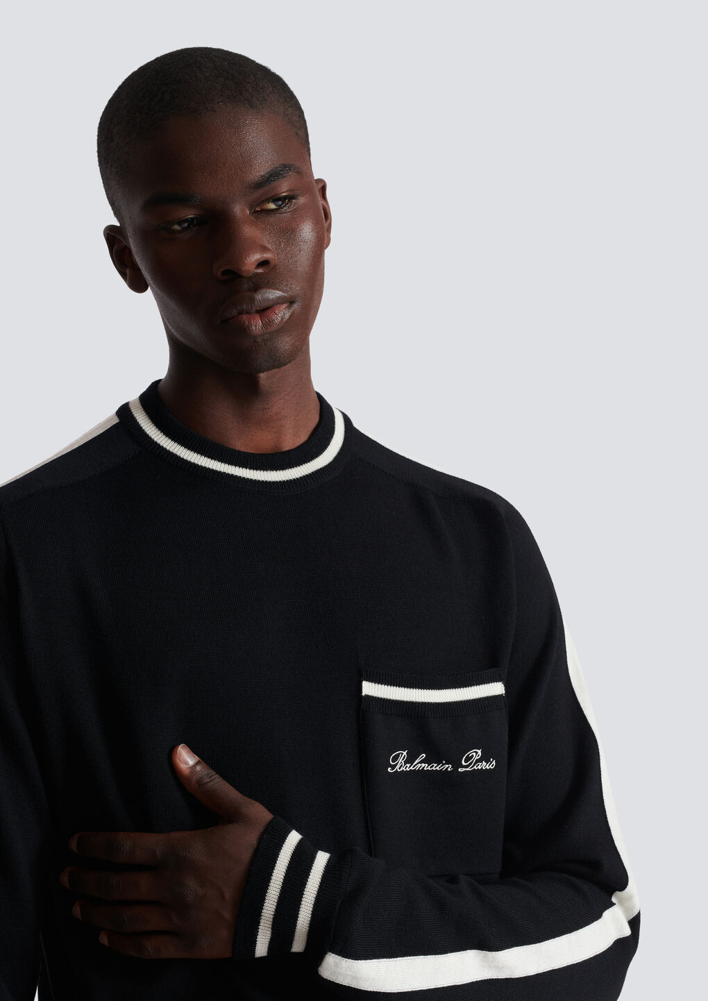 Balmain Logo-embroidered Merino Wool Jumper In Black