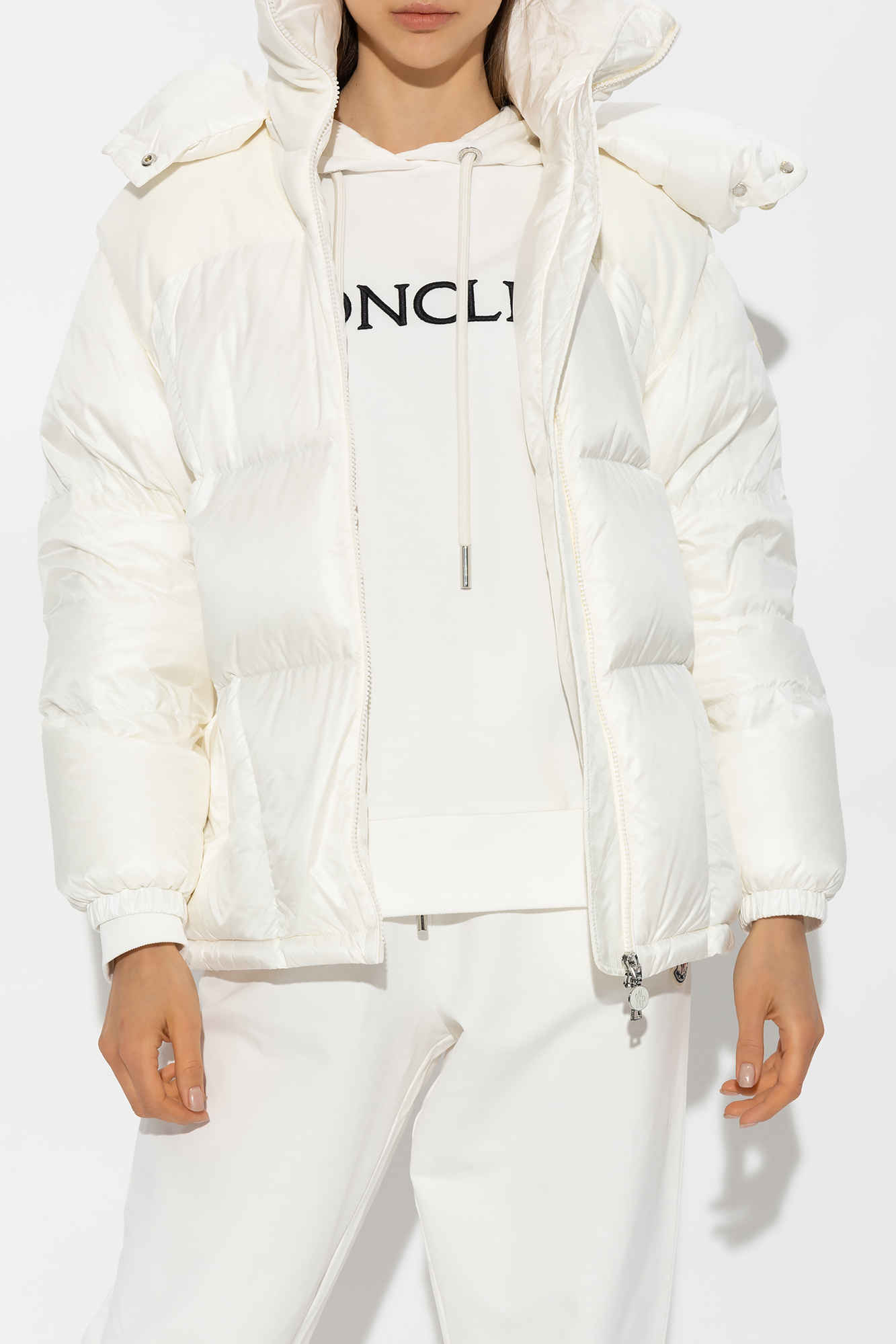Moncler Meandre Velvet-panelled Padded Jacket In White