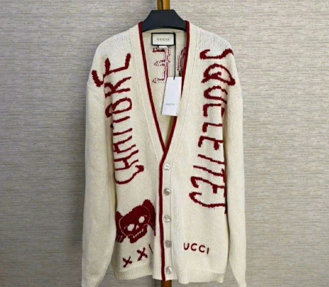Gucci Chambre Squelettes Wool Cardigan In White