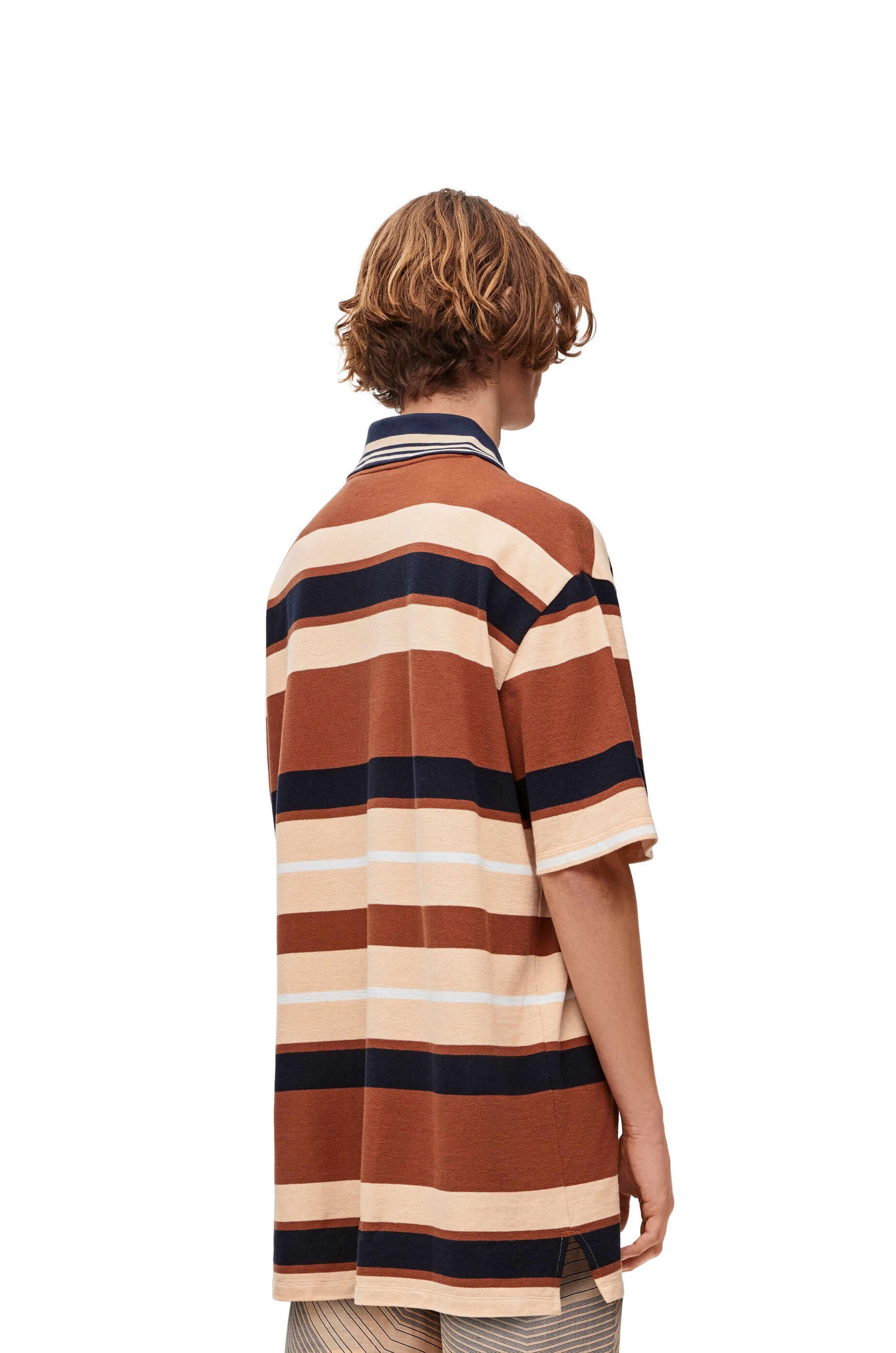 Loewe Oversized Fit Polo In Cotton And Linen With Stripes In Multi