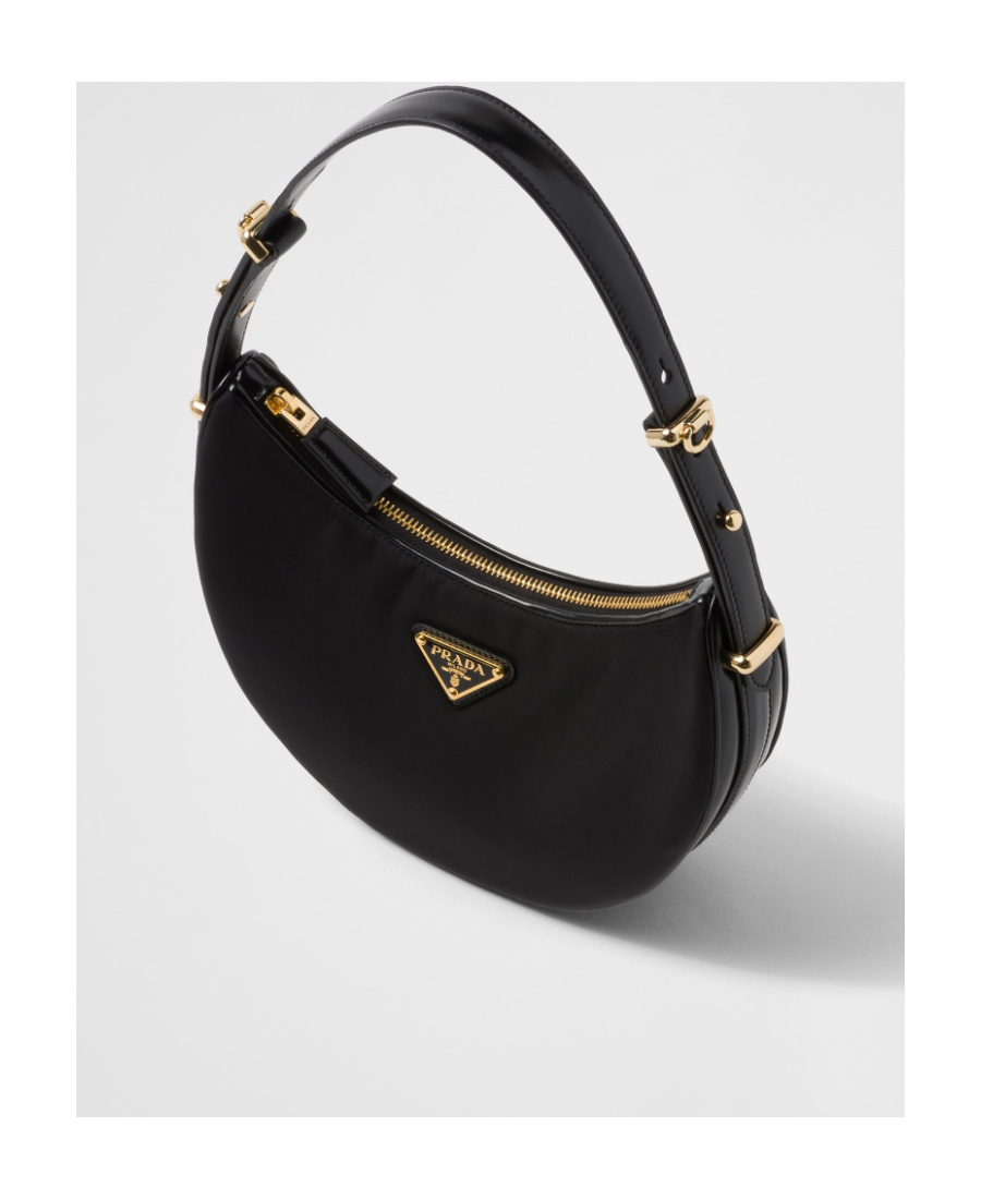 Prada Arqué Re-nylon And Brushed Leather Shoulder Bag In Black