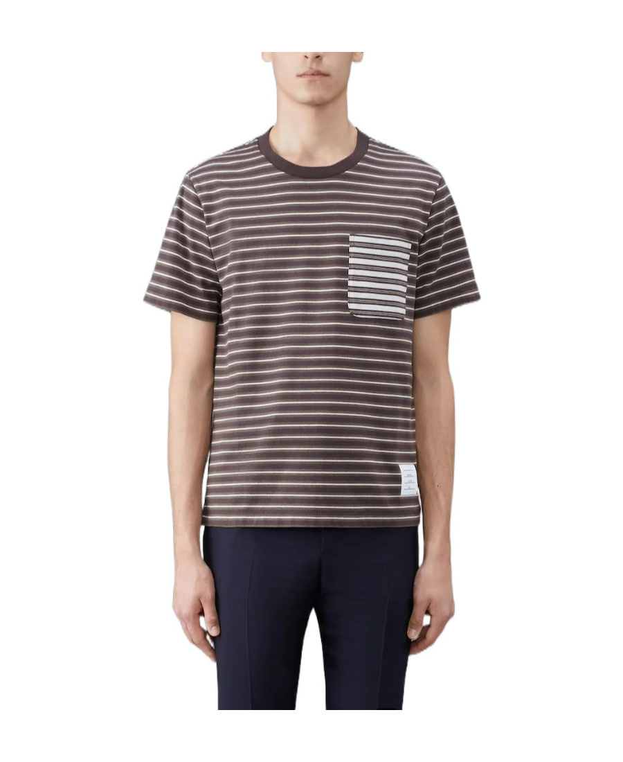 Shop Thom Browne Stripe-print Cotton T-shirt In Multicolor