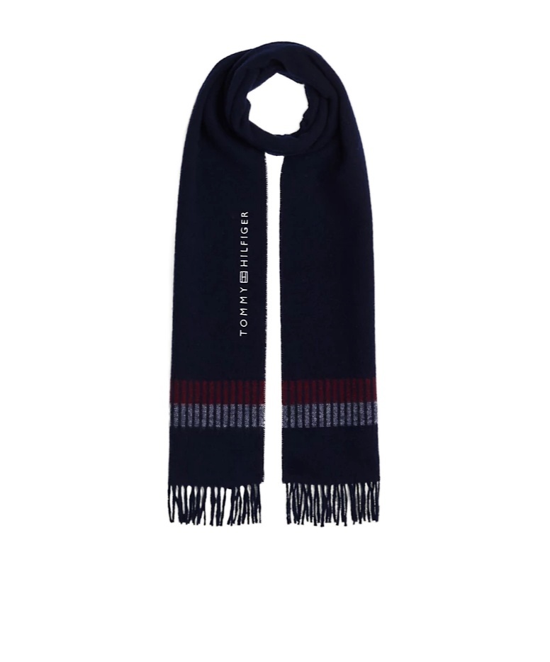 Tommy Hilfiger Logo Wool Scarf In Gray