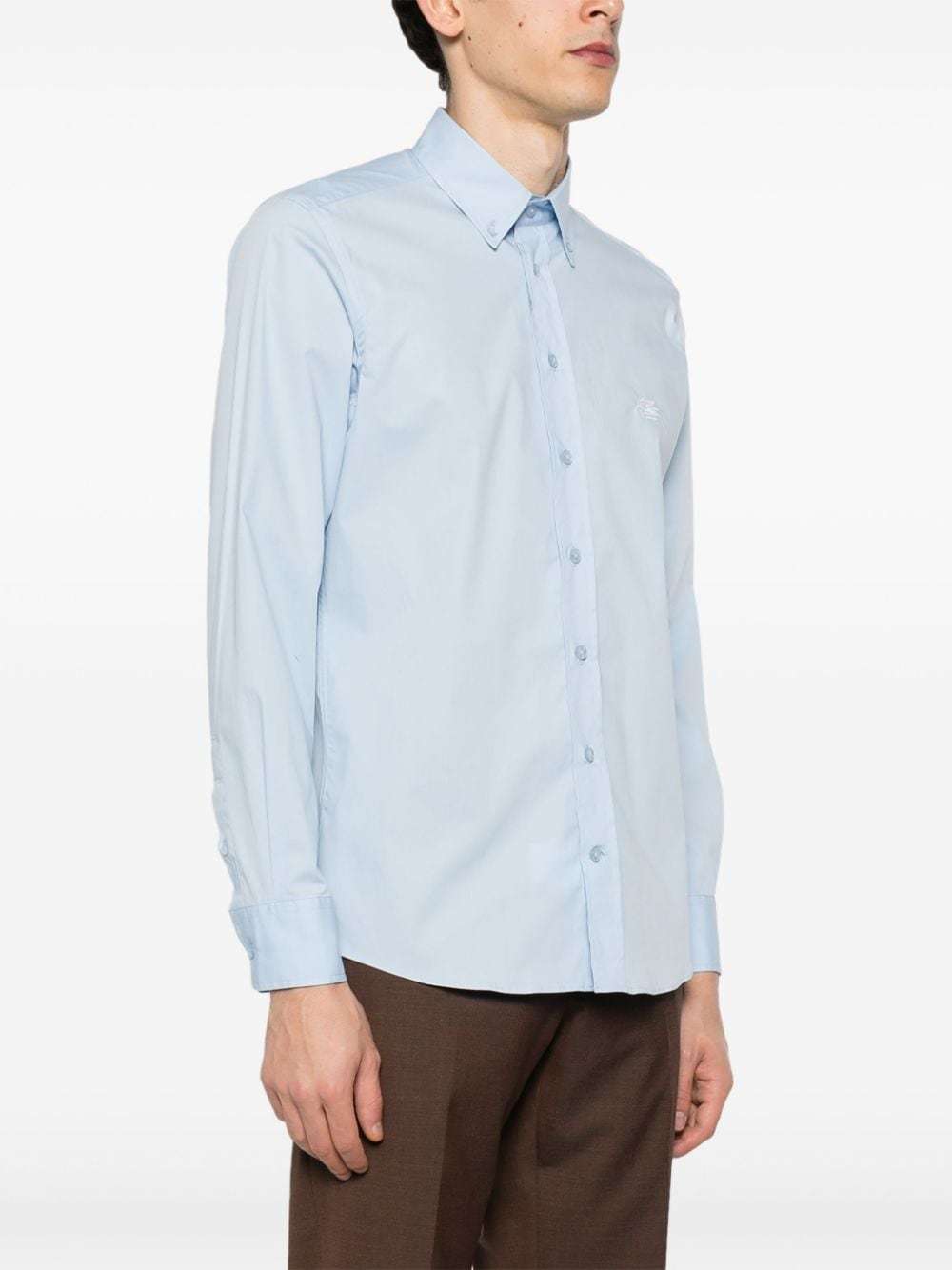 Etro Pegaso Embroidered Buttoned Poplin Shirt In Blue