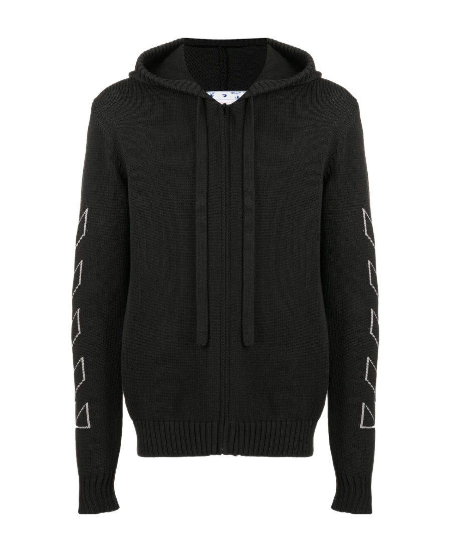 Off-white Diag Outline Knitted Zip-up Hoodie In Black