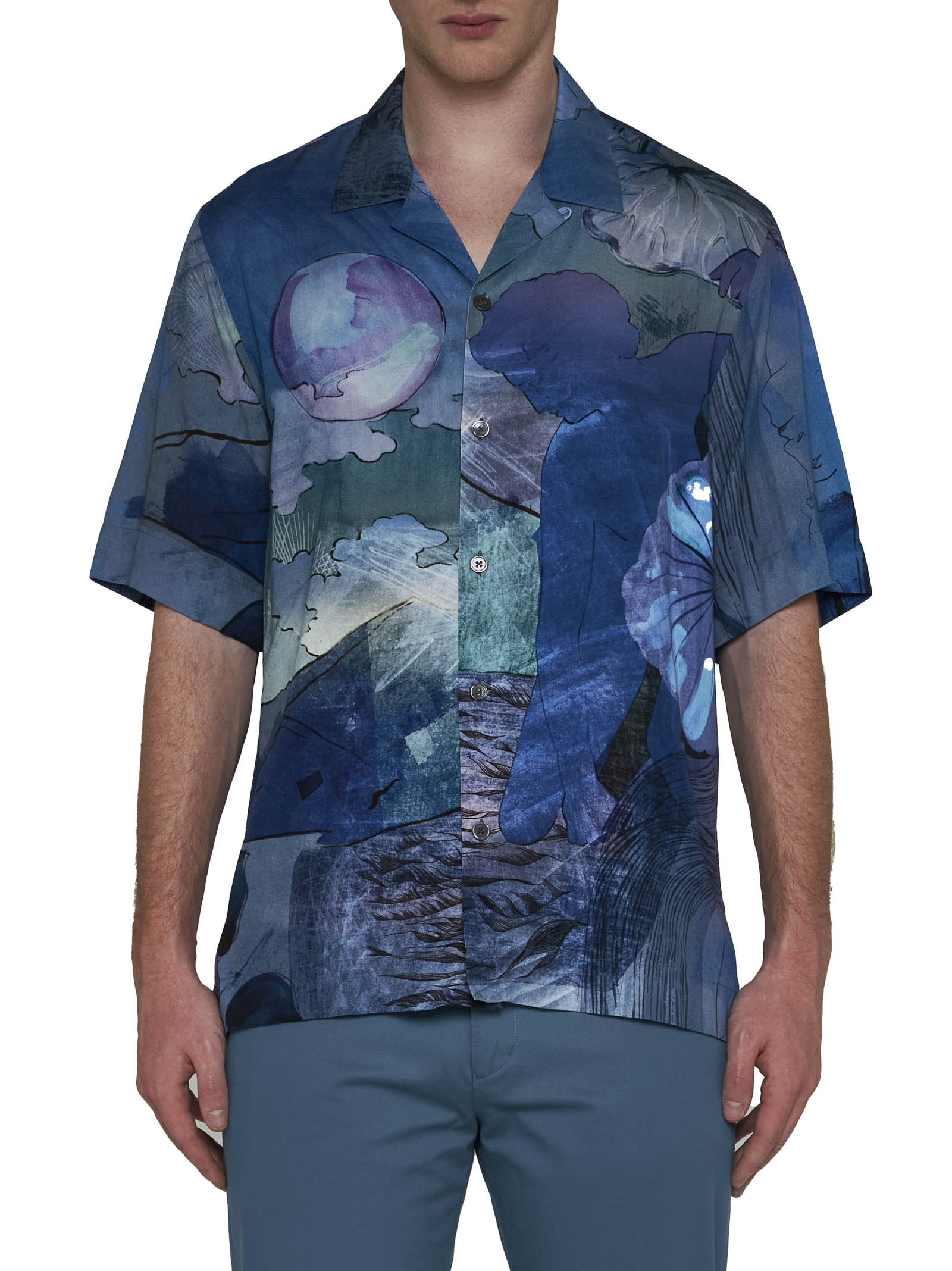 Paul Smith Graphic-print Short-sleeve Shirt In Blue