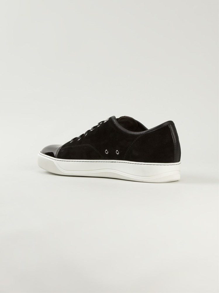 Lanvin Panelled Patent-leather And Velvet Low-top Trainers In Black