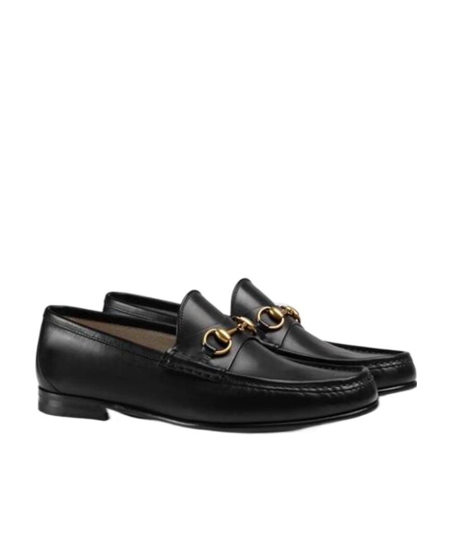 Gucci Men's Black Roos Horsebit Leather Moccasins In Black