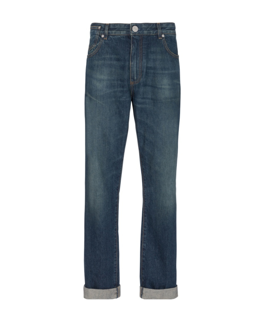 Balmain Vintage Logo-patch Straight-leg Jeans In Blue