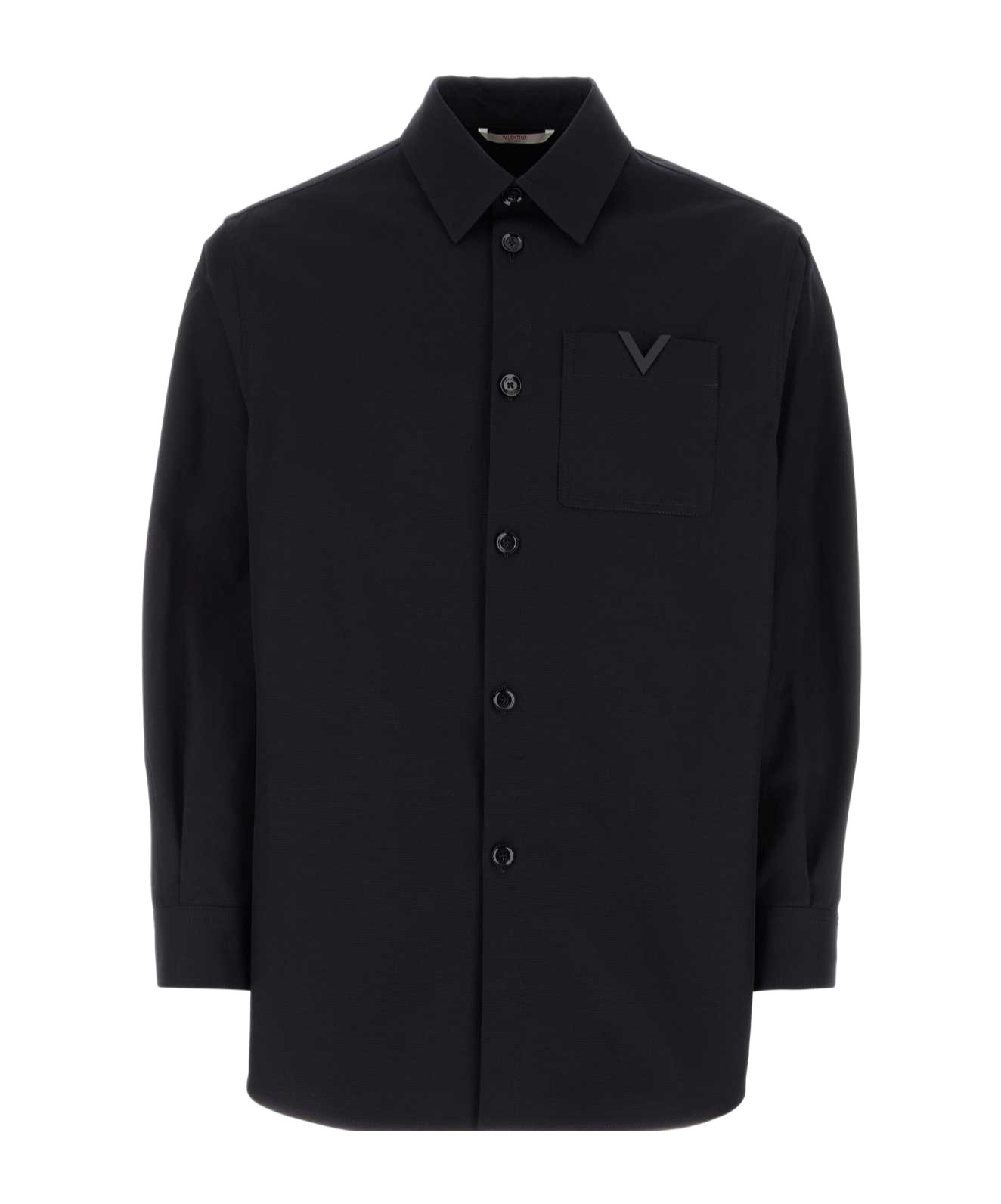 Valentino Rear Yoke Wool Blend Shirt In Black