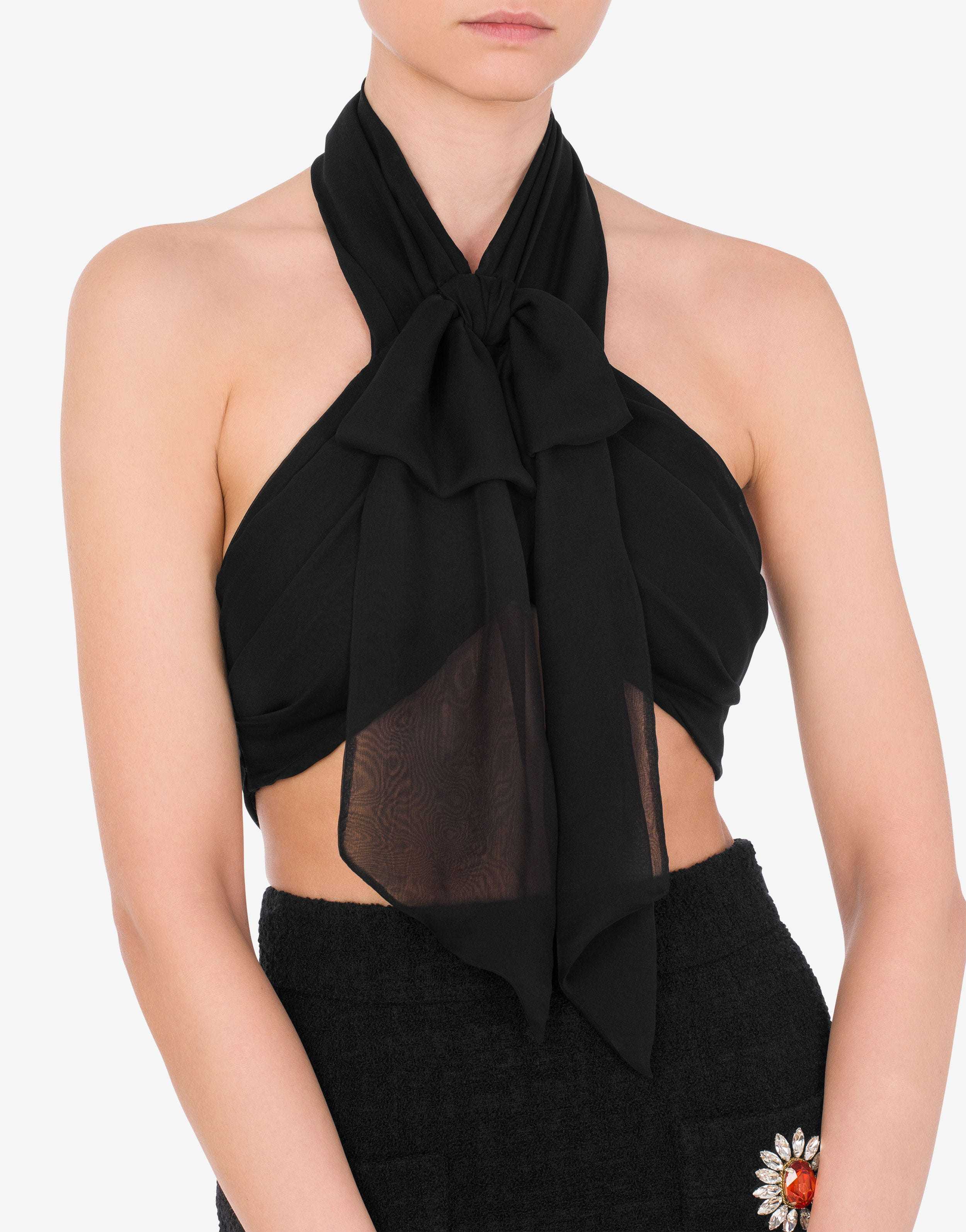 Moschino Backless Silk Crop Top In Black
