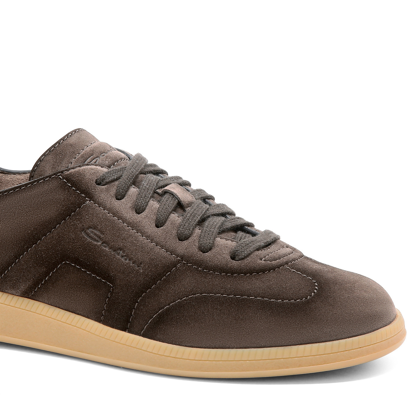 Santoni Suede Round Toe Sneakers With Rubber Sole In Burgundy