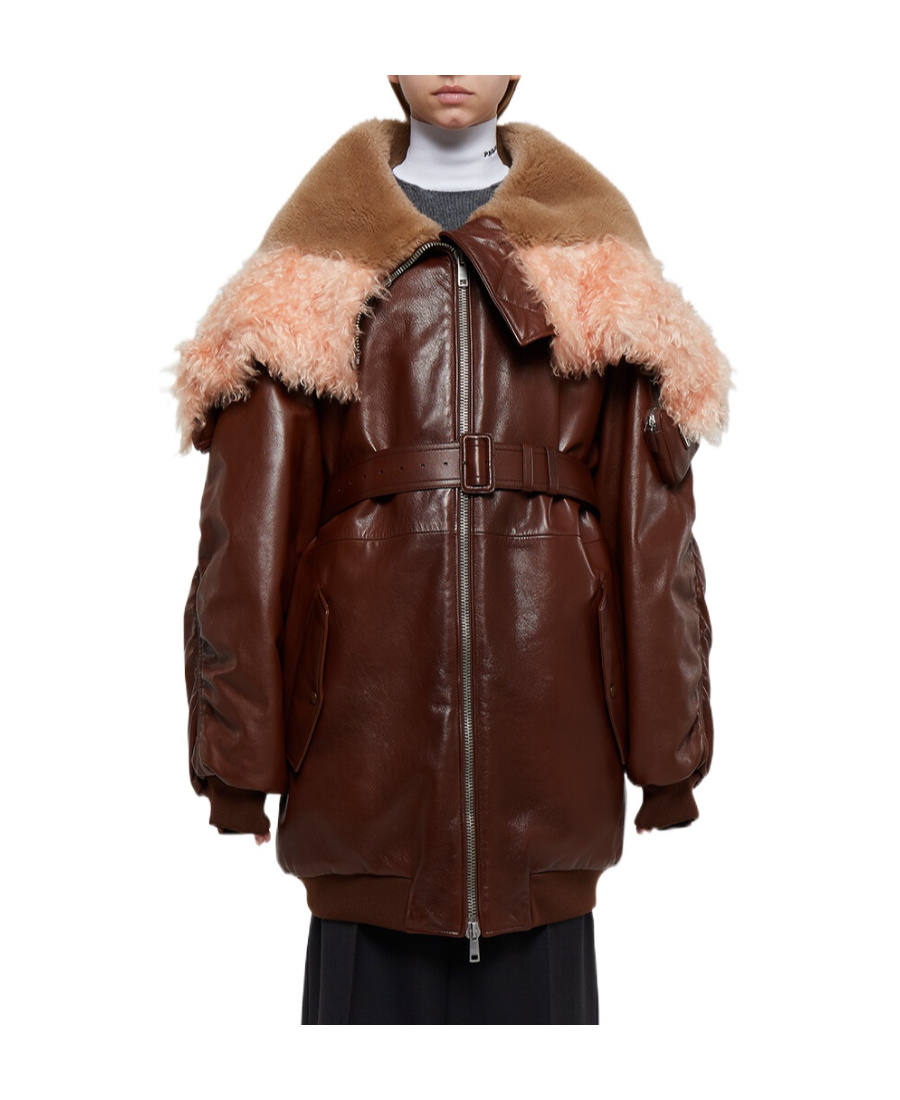 Prada Wool Overcoat With Large Outline In Brown