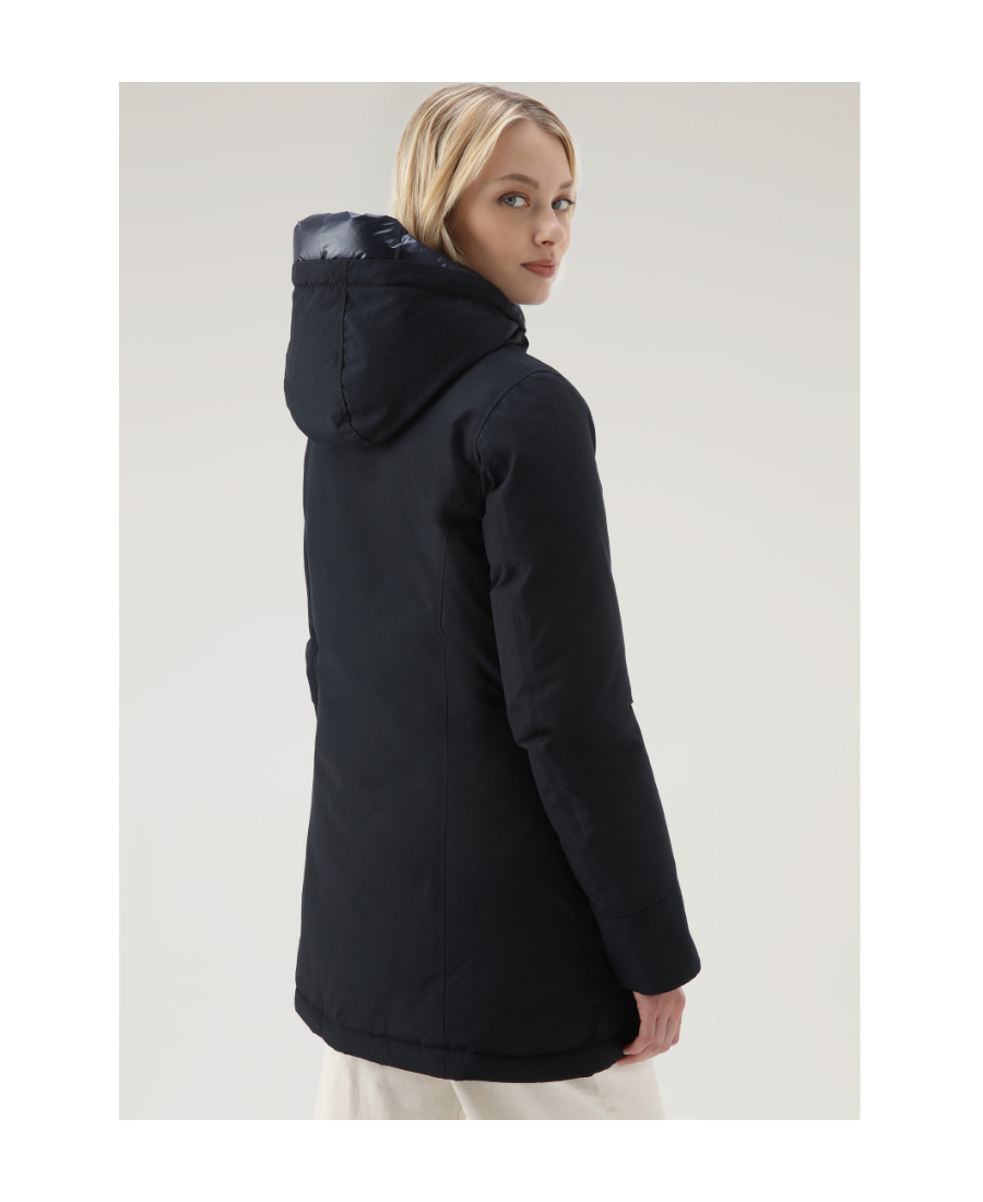 Woolrich Artic Parka Jacket Woman Puffer Midnight Blue Size L Cotton In Black