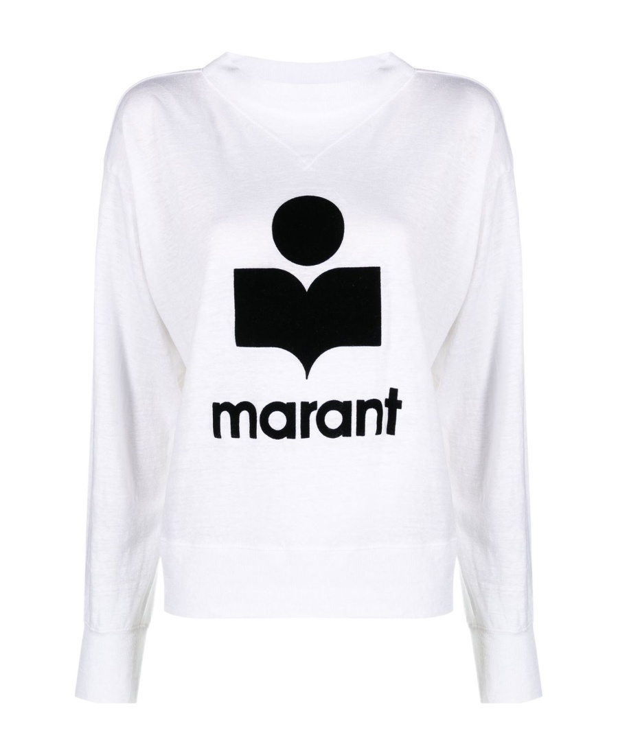 Isabel Marant Relaxed Fit Long-sleeve Linen Top With Graphic Logo In Black