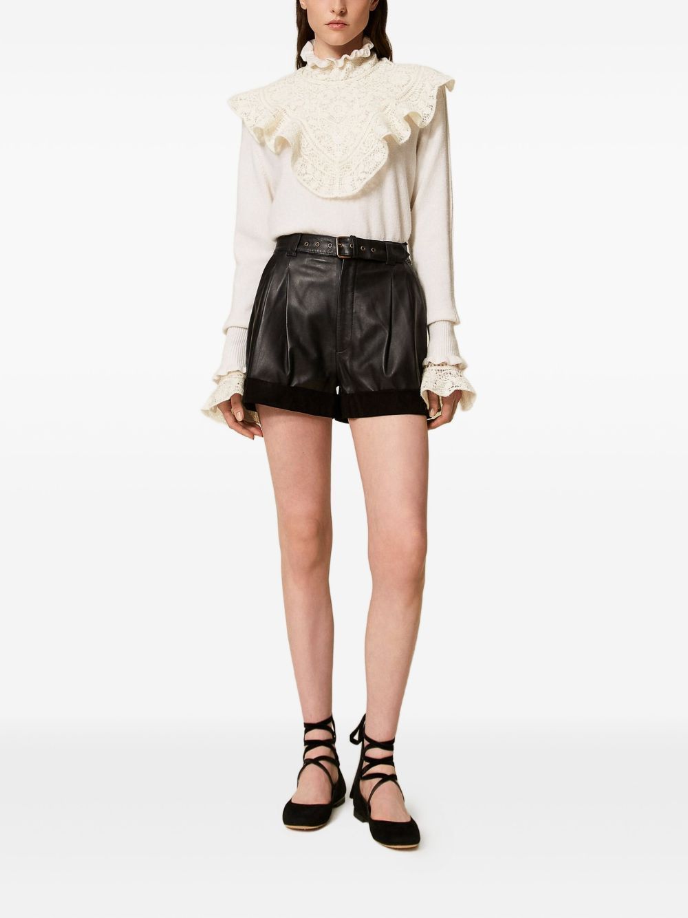 Twinset Lace-trimmed Ruffled Jumper In Neutral
