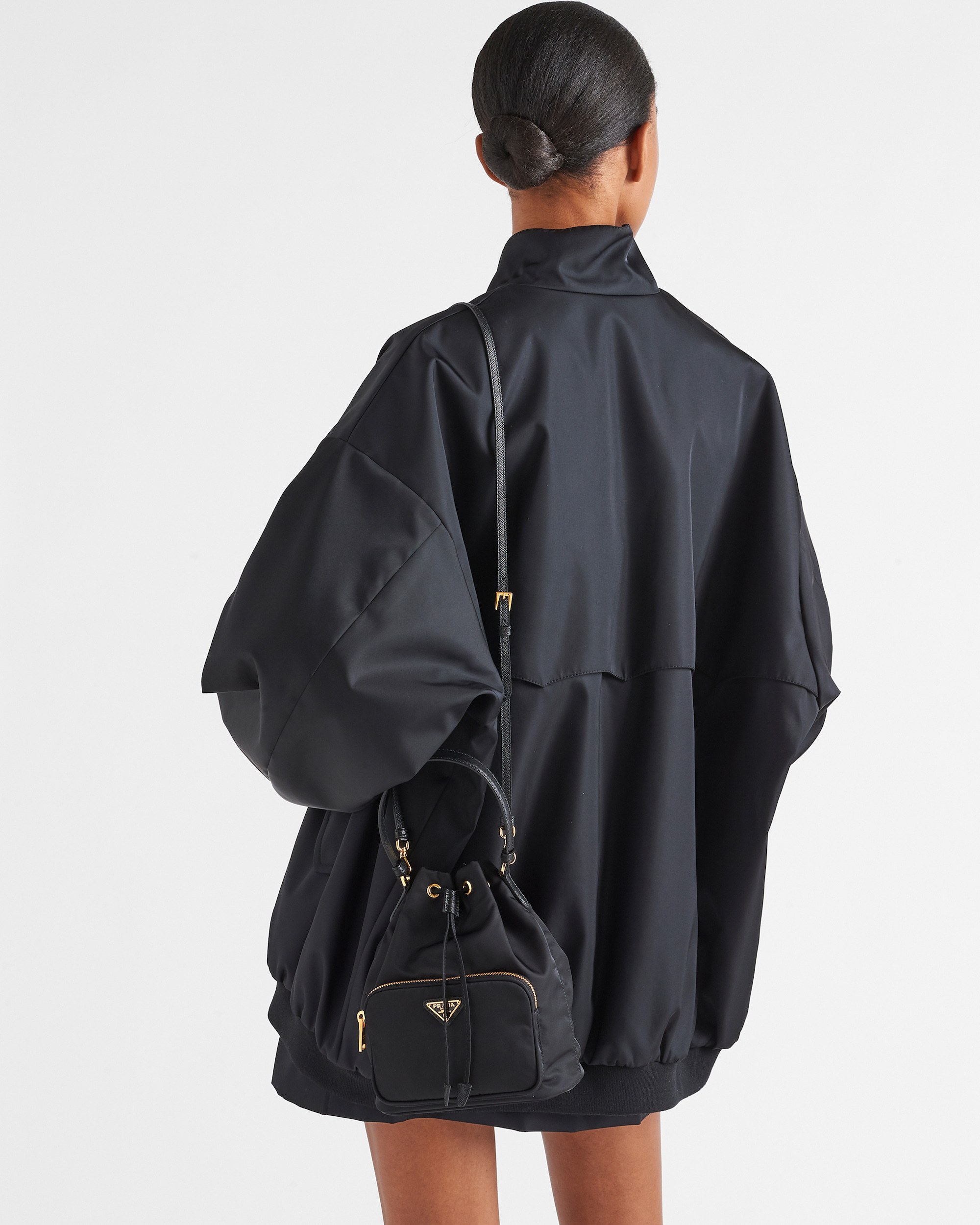 Prada Black Duet Re-nylon Brand-plaque Recycled-polyamide Bucket Bag In Black