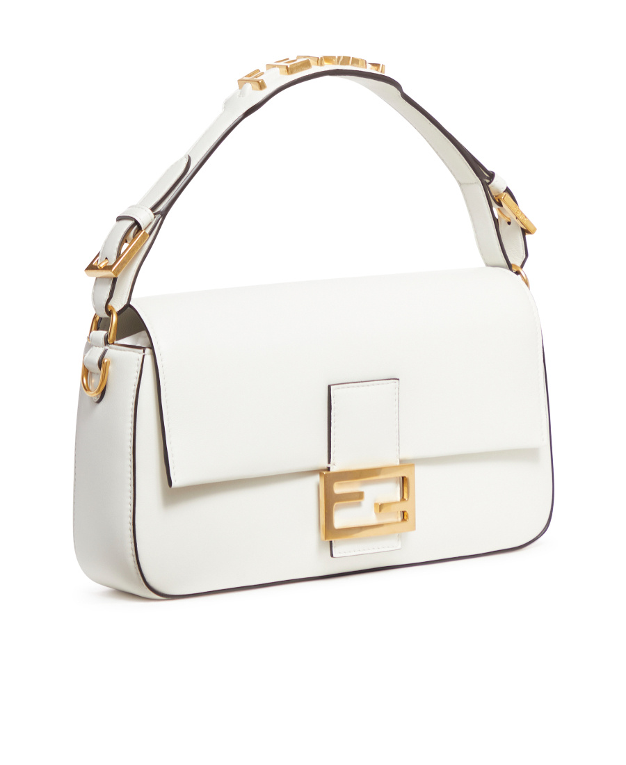 Fendi Baguette Leather Shoulder Bag In White