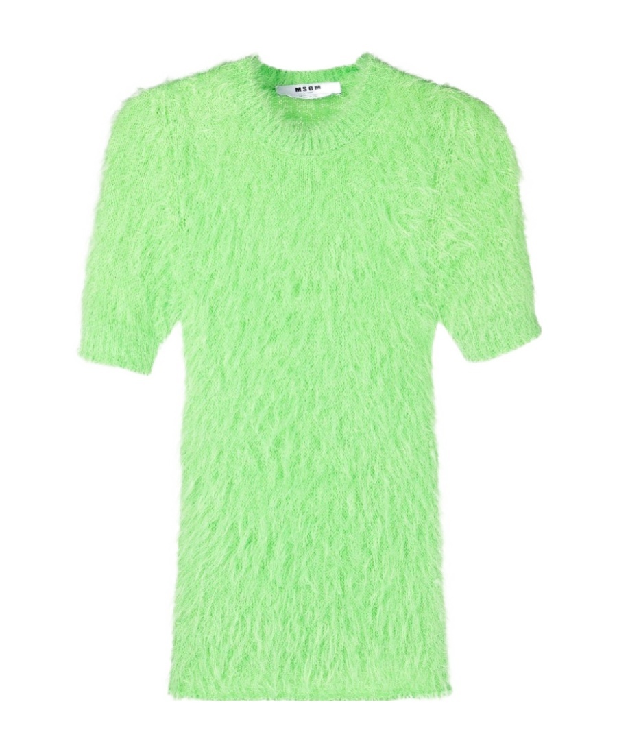 Msgm Bouclé Short-sleeve Jumper In Green