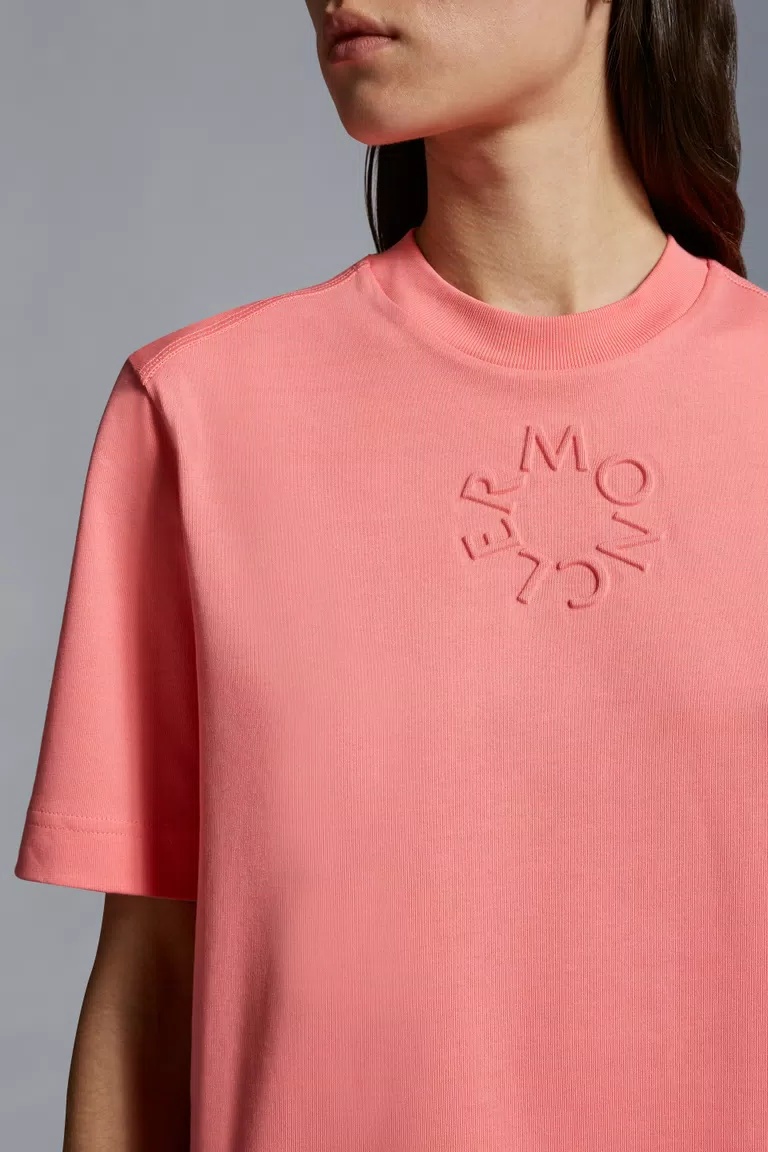 Moncler Logo-embossed Cotton T-shirt In Pink