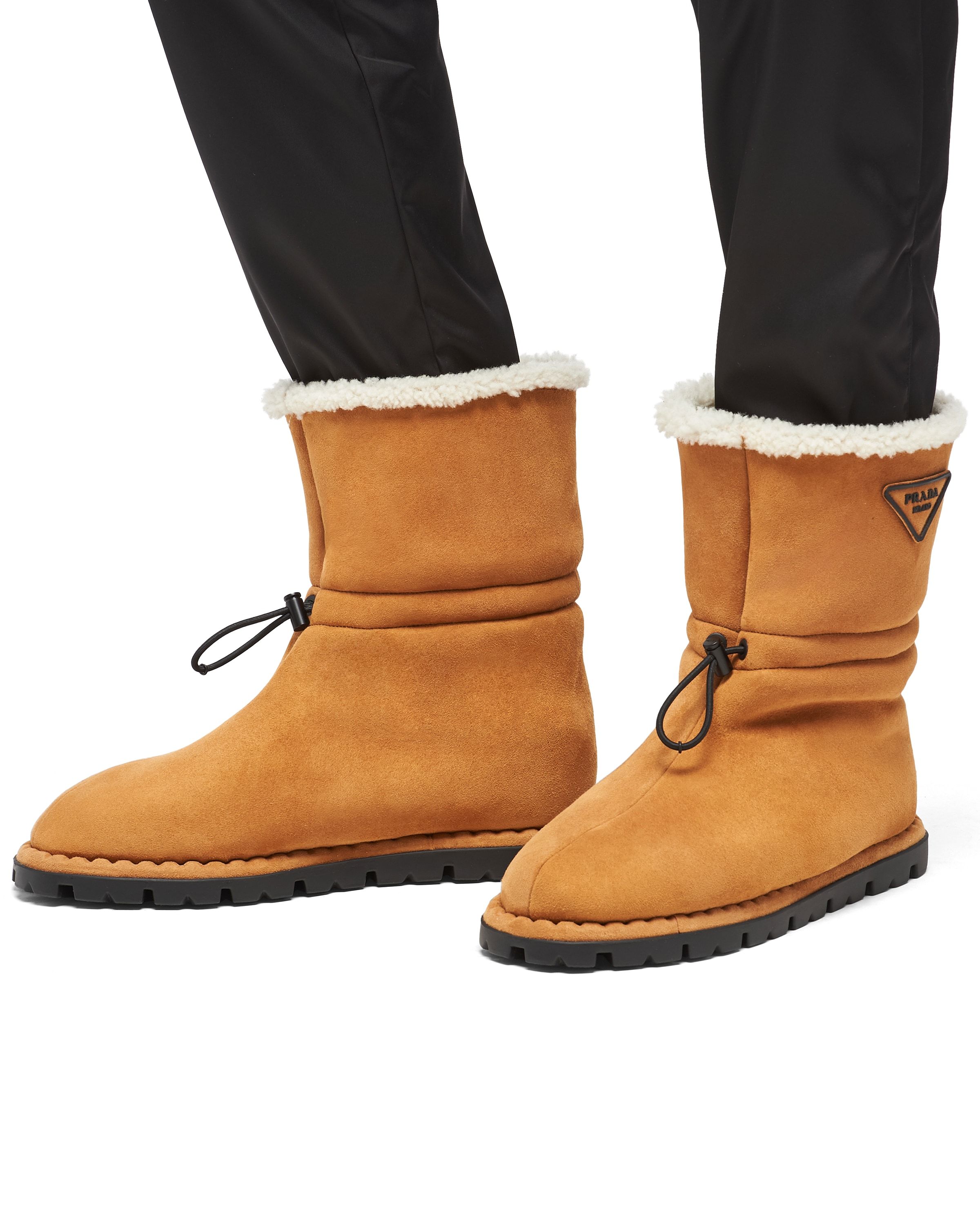 Prada Logo Boots In Cognac