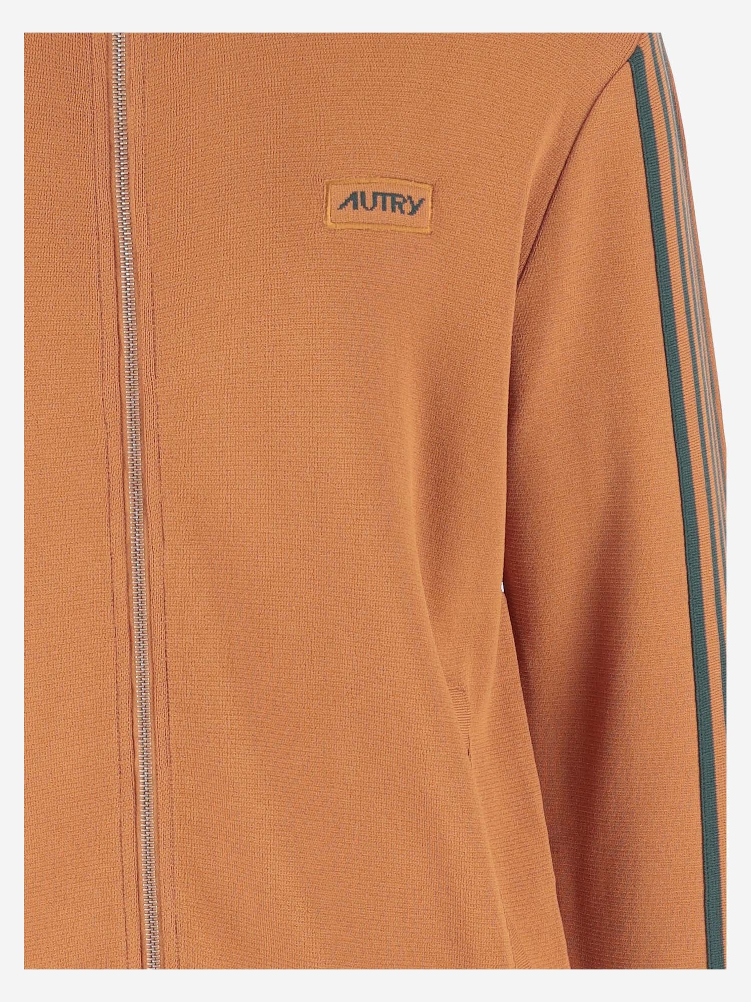 Autry Solid Color Sweatshirt With Zip Closure And Contrasting Deta In Brown