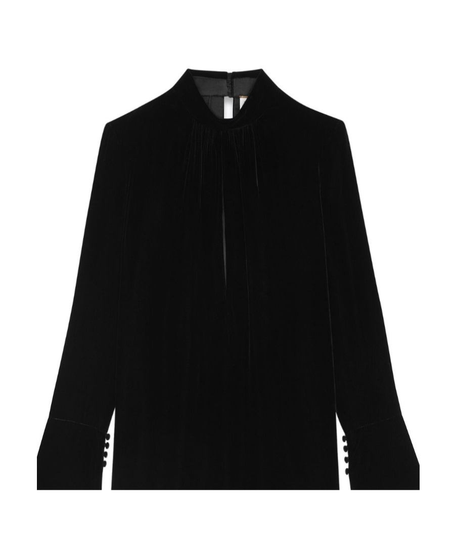 Saint Laurent Cut-out Detailed Long-sleeved Dress In Black
