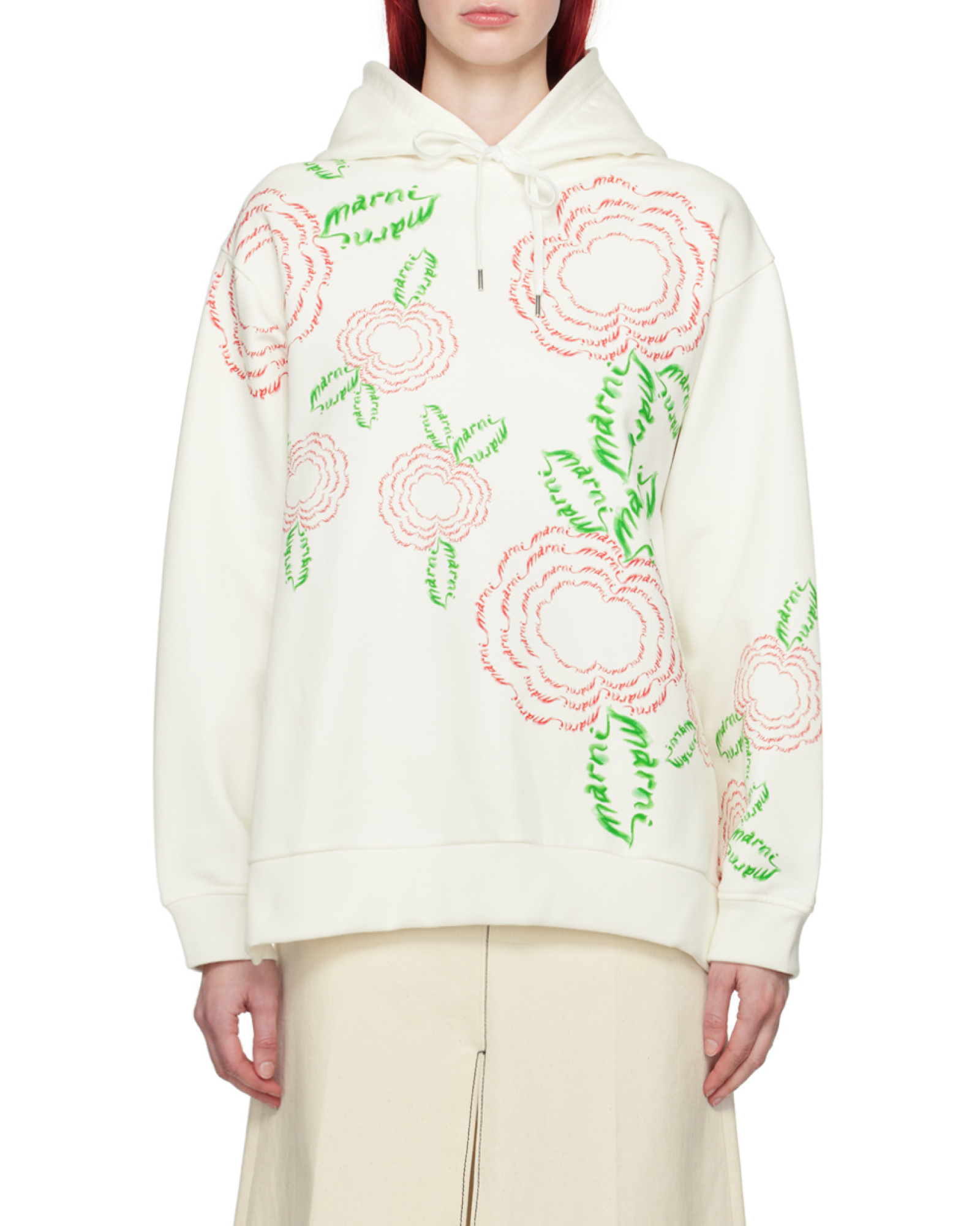 Shop Marni White Cotton Hoodie With Poppies
