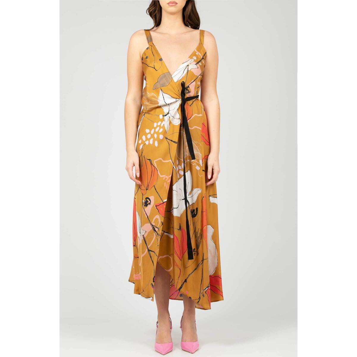 Alysi Floral-print Silk Dress In Brown