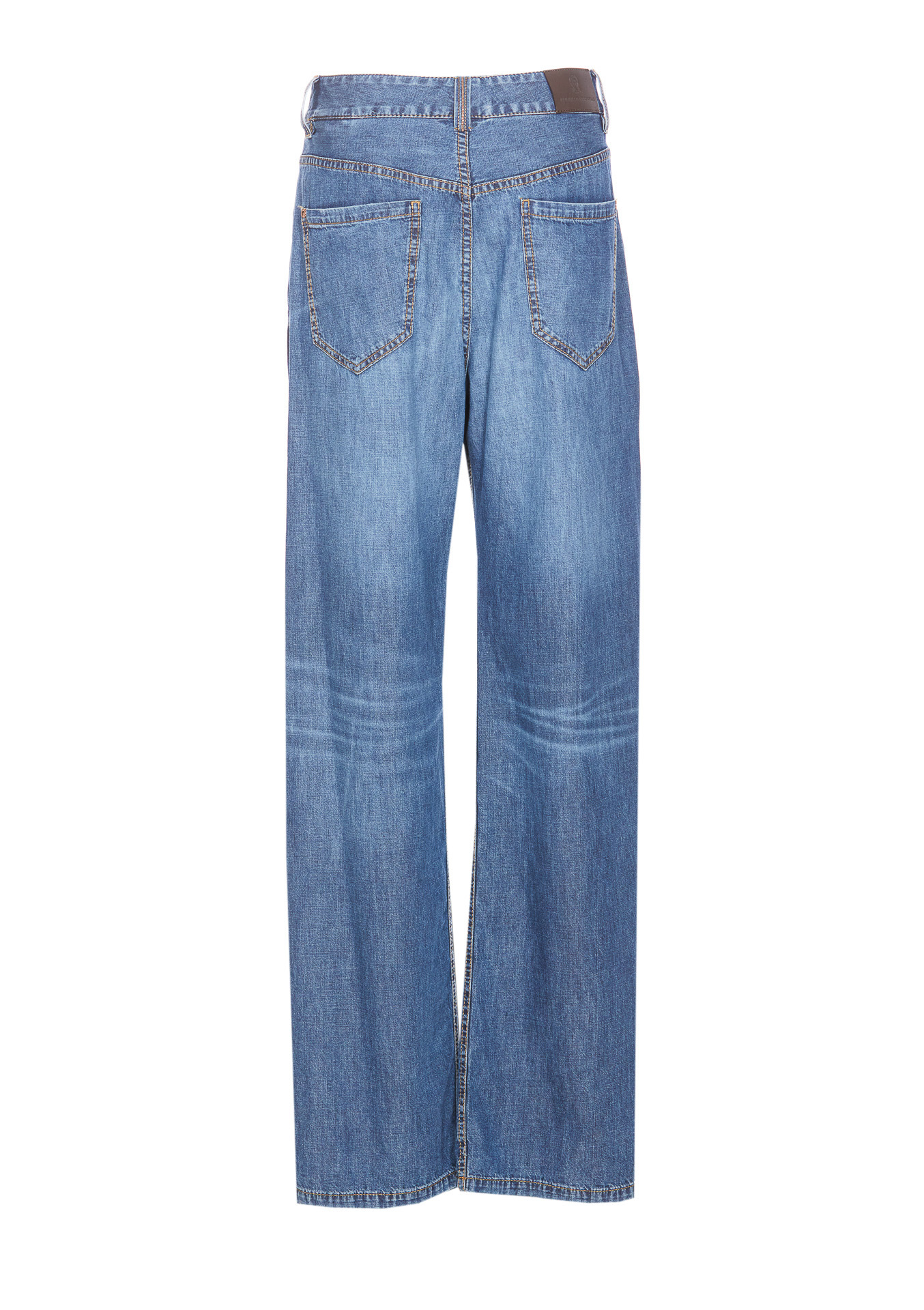 Brunello Cucinelli Wide-leg Blue Jeans With Whiskering Effect And Classic Five-pocket Design In Blue