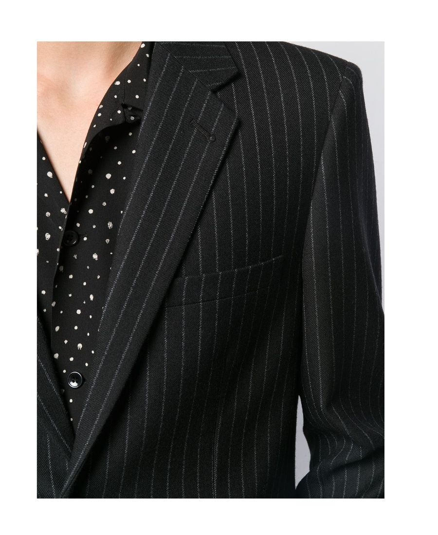 Saint Laurent Pinstriped Buttoned Blazer In Black