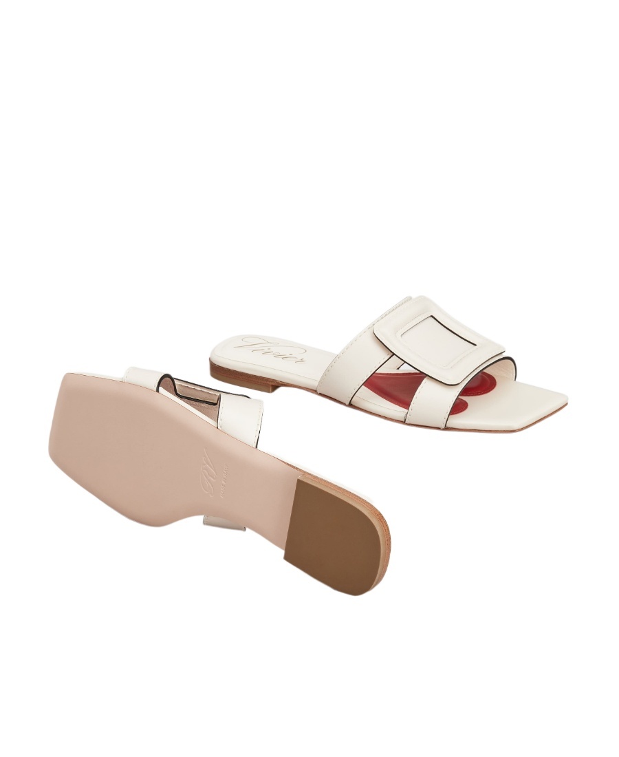 ROGER VIVIER STITCHING BUCKLE MULES IN LEATHER