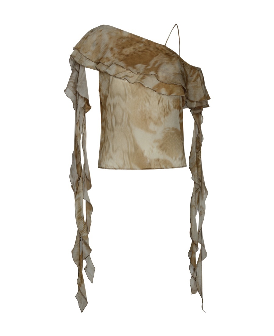Blumarine Abstract-print Semi-sheer Blouse In Brown