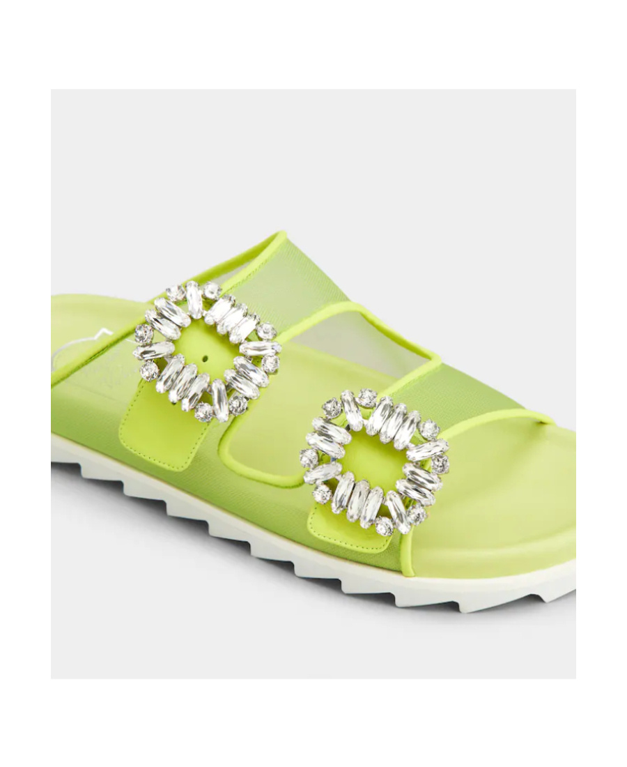 Roger Vivier Crystal-embellished Double-buckle Slides In Green