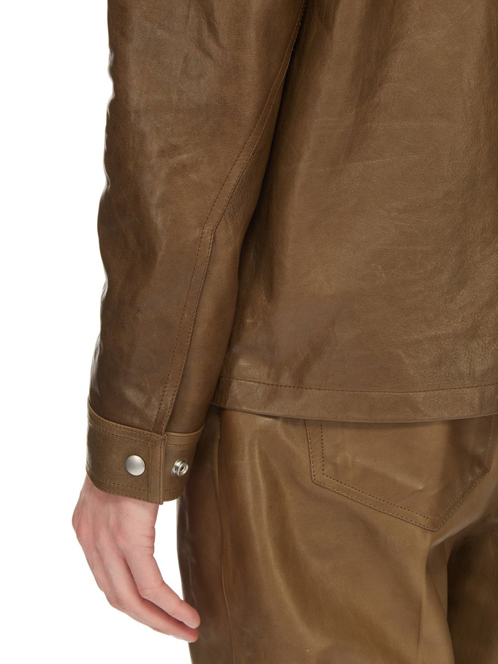 Rick Owens Long-sleeved Leather Jacket In Brown