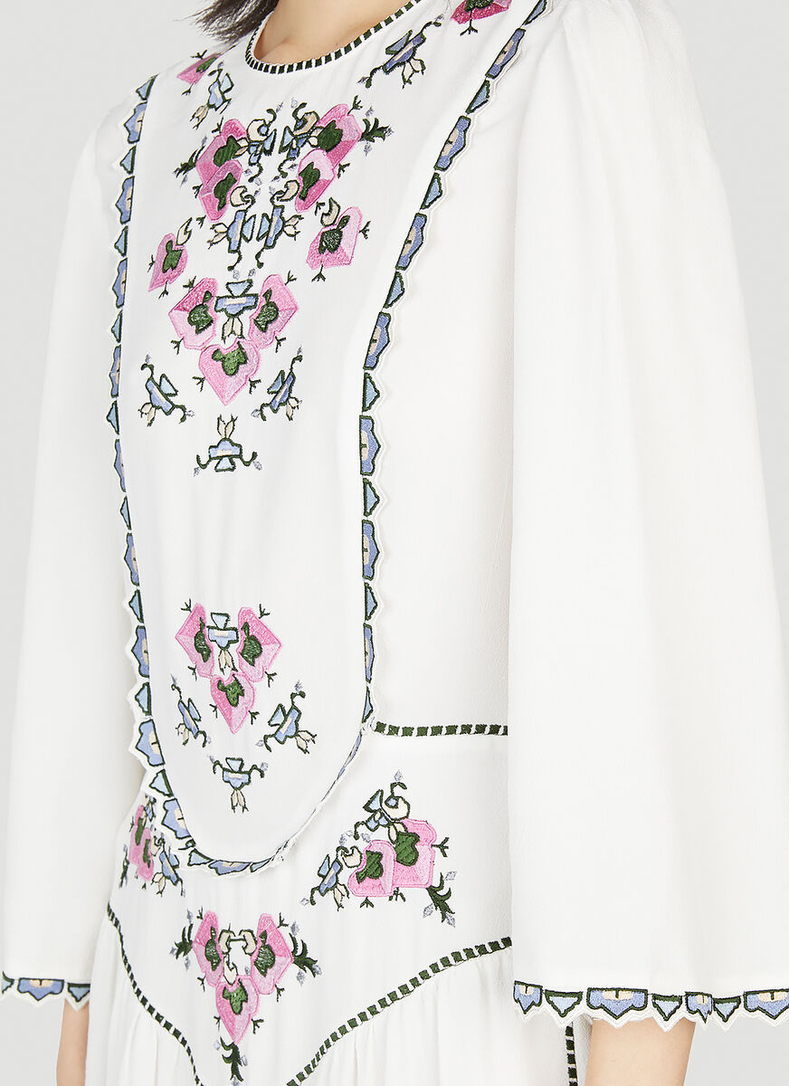 Shop Isabel Marant Embroidered Tiered Midi Dress In White