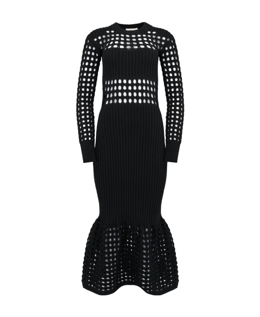 Alexander Mcqueen 3-d Cutout Mesh Mermaid Skirt Midi Dress In Black