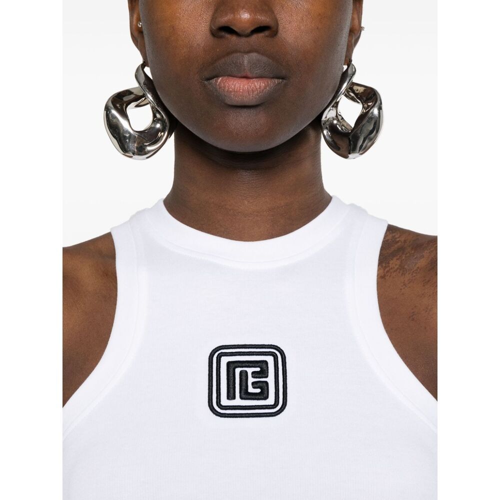 Balmain Fitted Cotton Racerback Top In White