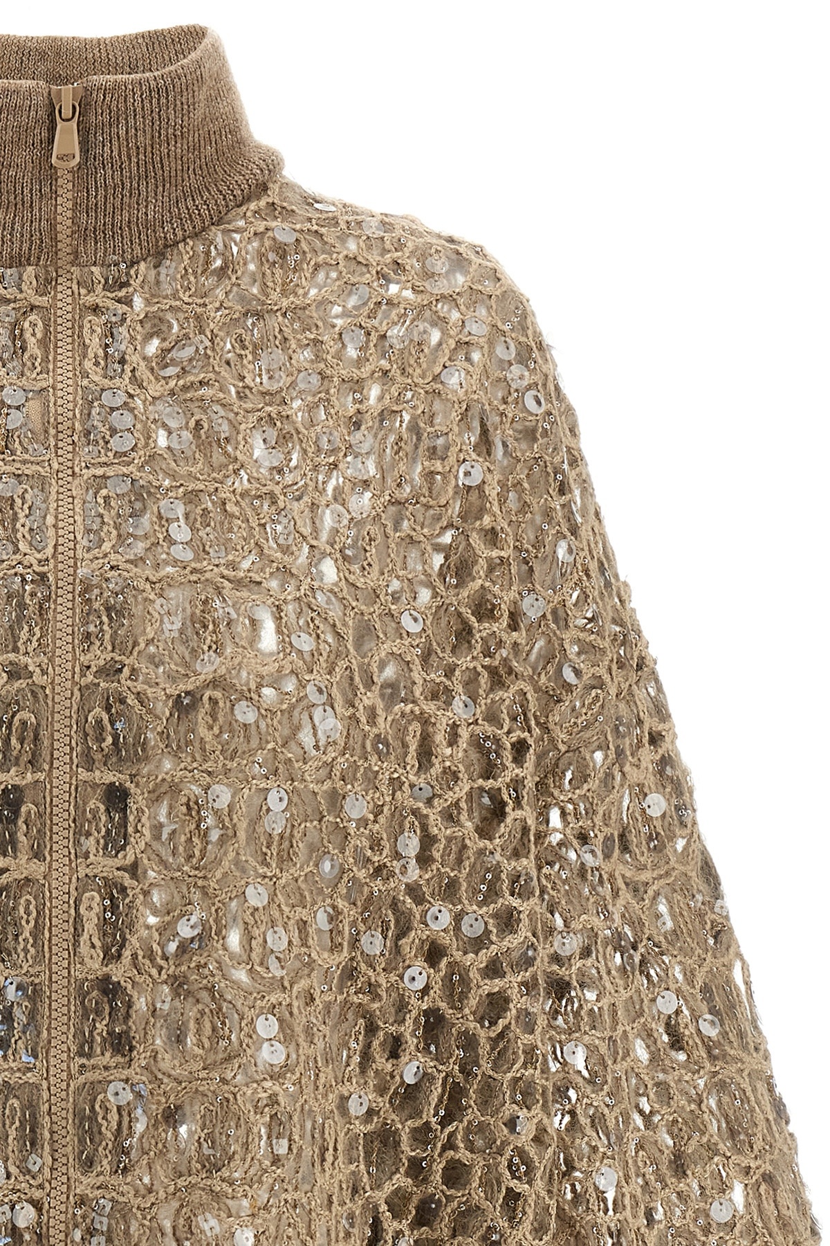 Brunello Cucinelli Dazzling Croc Embroidery Sweaters And Cardigans Beige In Brown