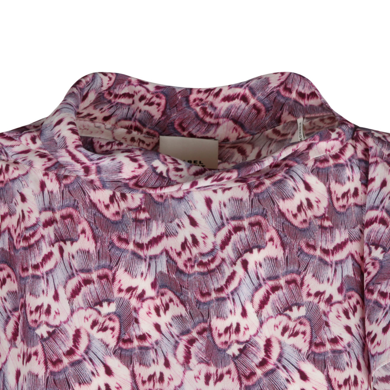 Isabel Marant Valency Feather-print Asymmetric Flutter-sleeve Silk Blouse In Pink