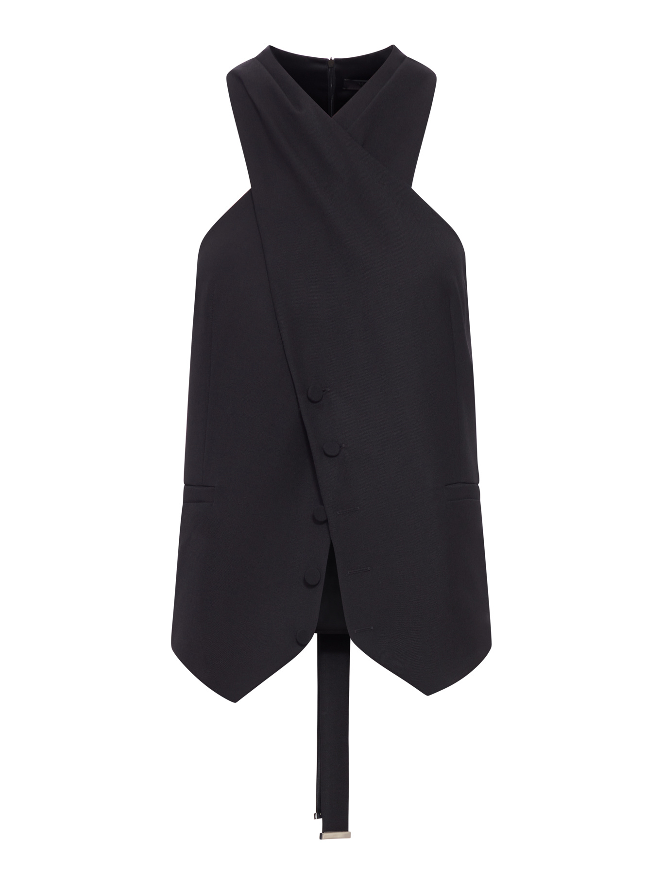 Max Mara Wrap-neck Wool Waistcoat In Black
