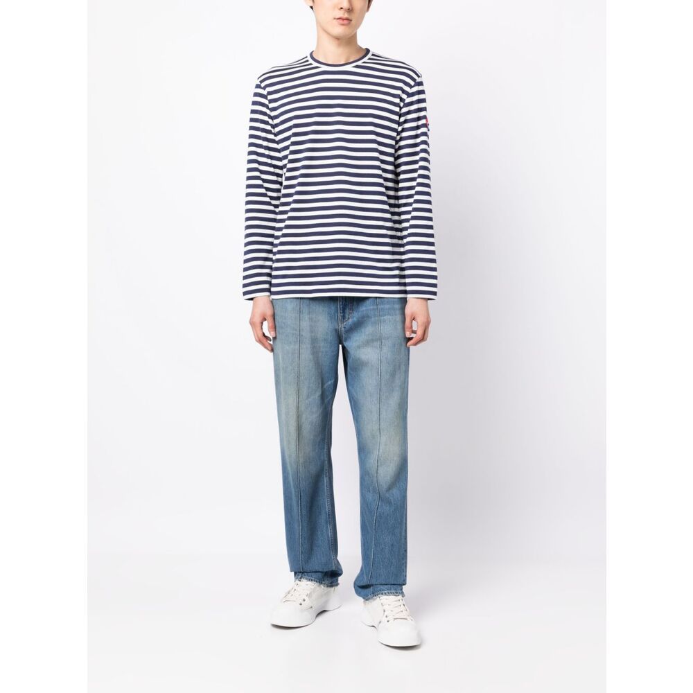 Comme Des Garçons Play X The Artist Invader Pixelated-appliqué Striped T-shirt In Blue
