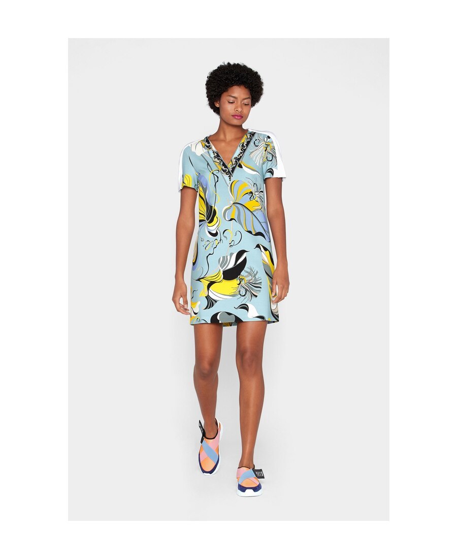 Pucci Tropical Fish Pattern V-collar Dress In Blue