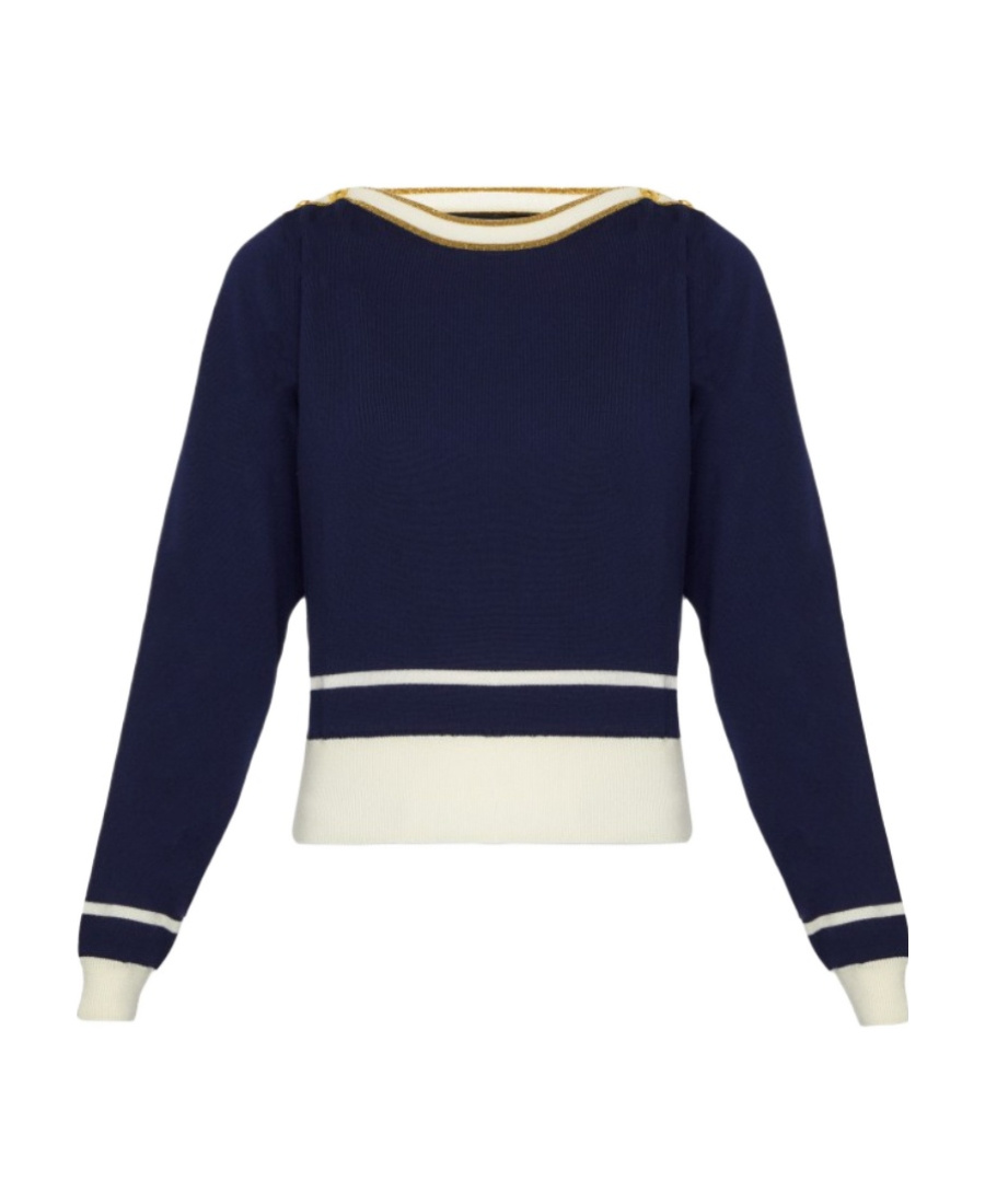 Gucci Striped-trim Wool Jumper In Blue