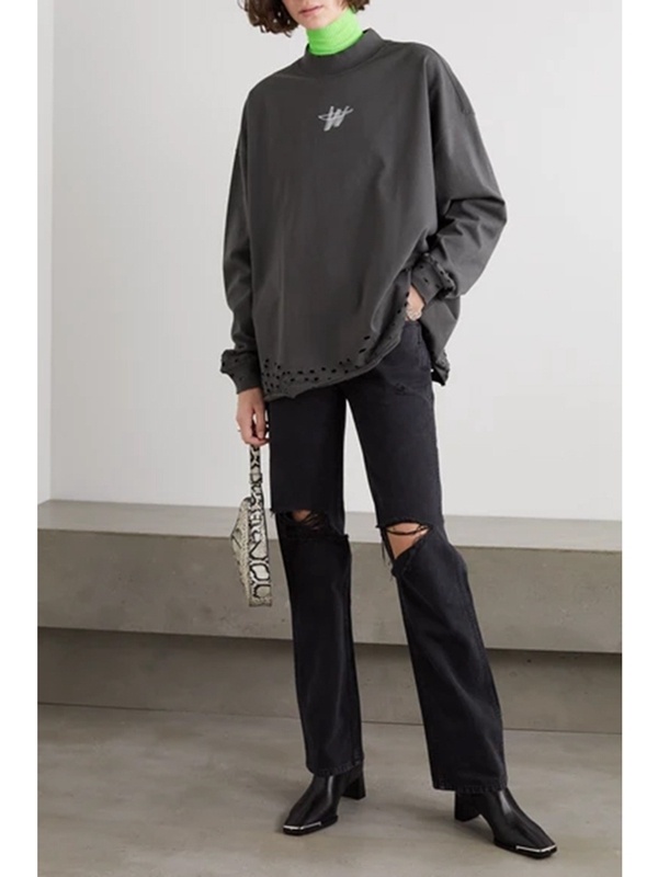 We11 Done Distressed-hem Sweatshirt In Black