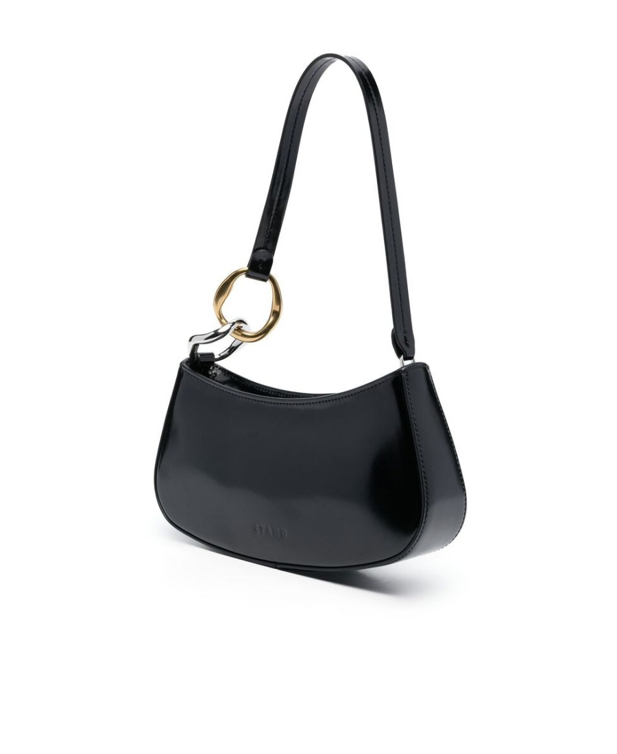 Shop Staud Logo Shoulder Bag In Black