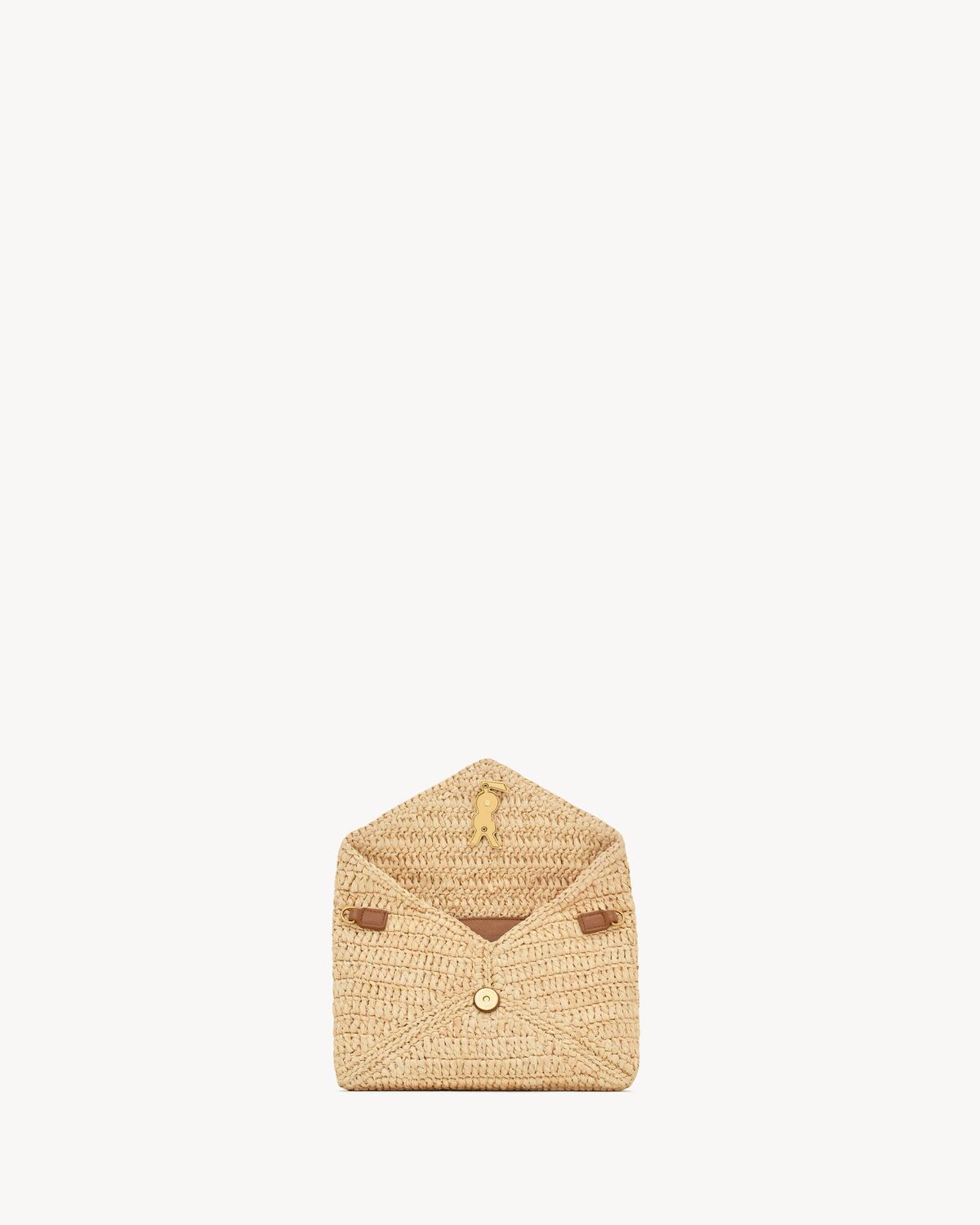 Saint Laurent Cassandre Chain Pouch In Raffia In Brown