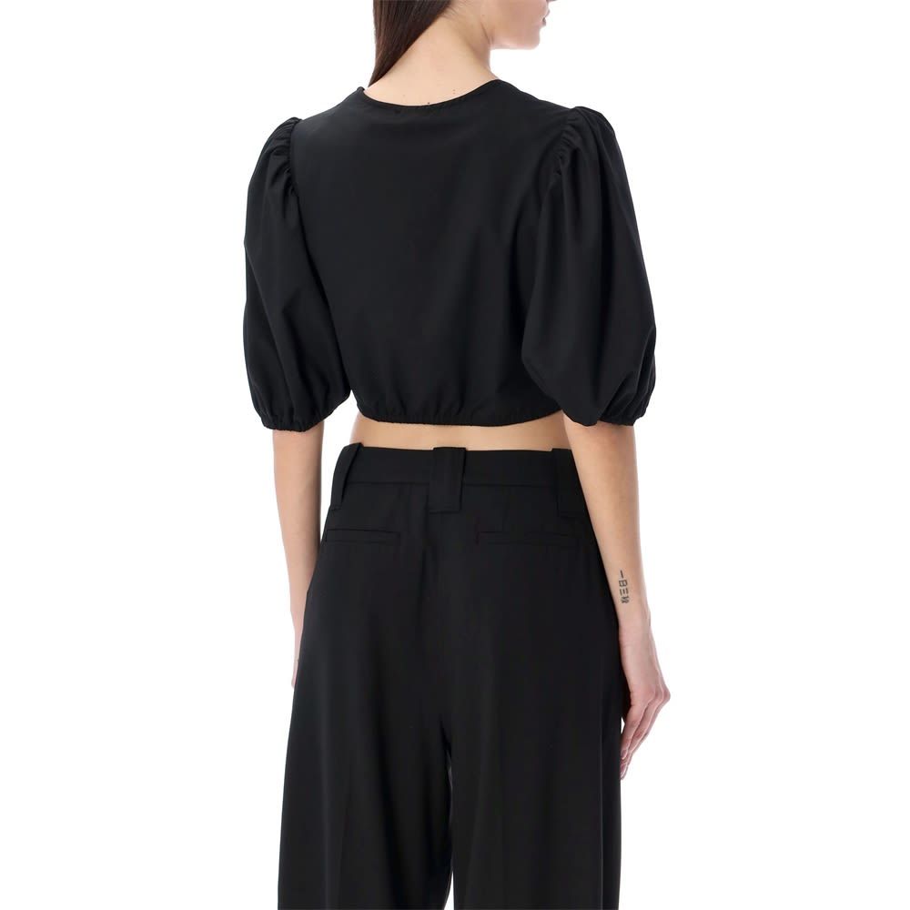 Shop Ganni Drapey Melange Zipper Blouse In Black