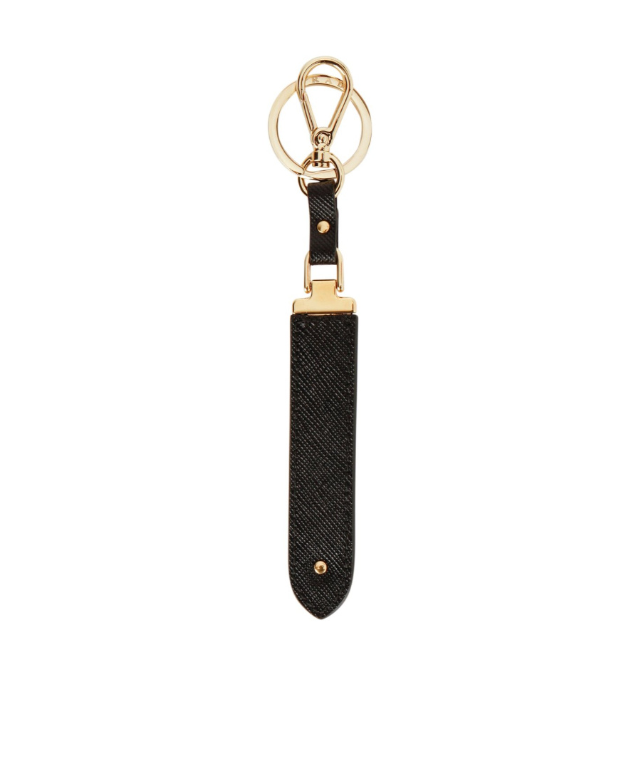 Prada Saffiano Leather Keyring In Black
